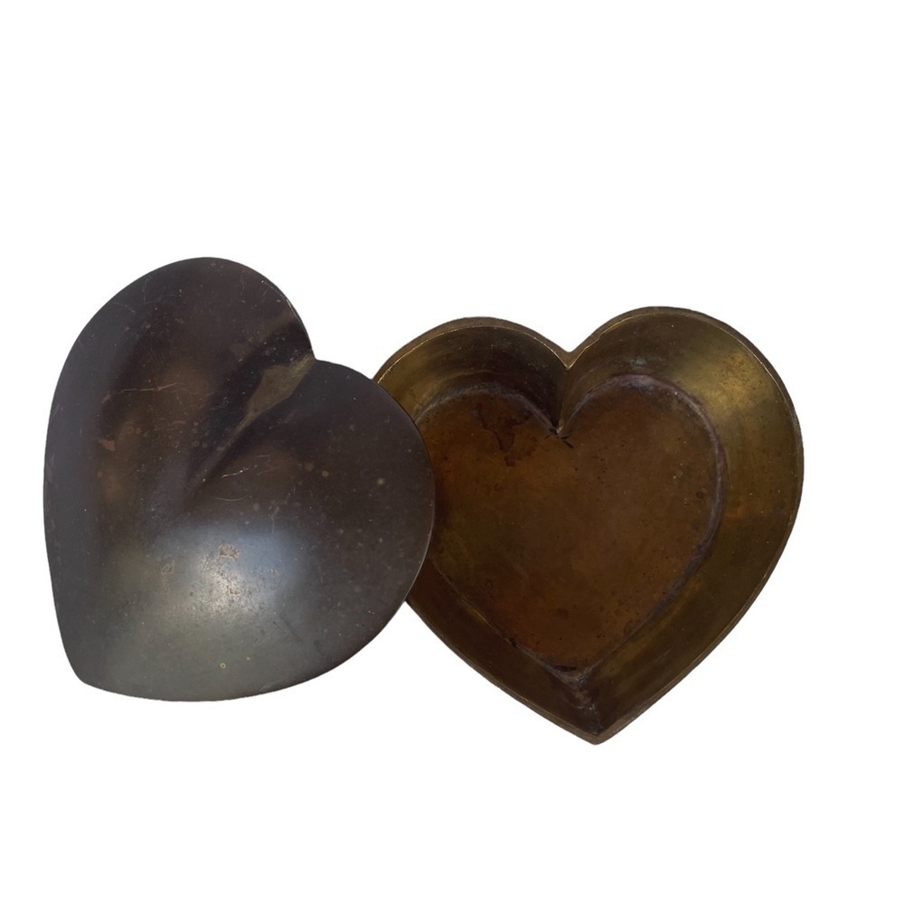 Vintage Brass Heart Shaped Trinket Box
